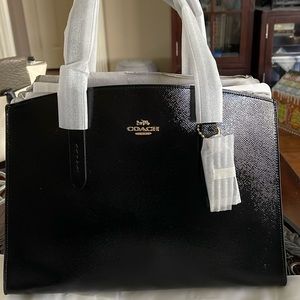 NWT COACH Charlie Carryall Handle Bag Black Patent - 31737